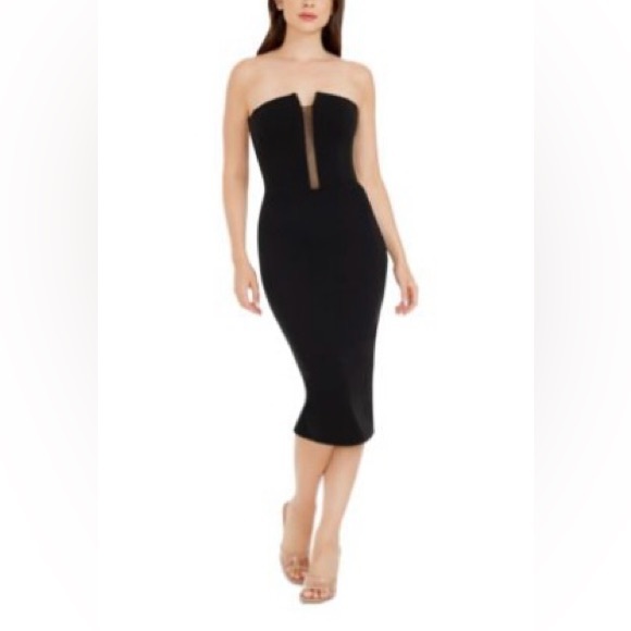 Dress the Population Dresses & Skirts - Strapless Plunge-Neck Bodycon Midi Dress